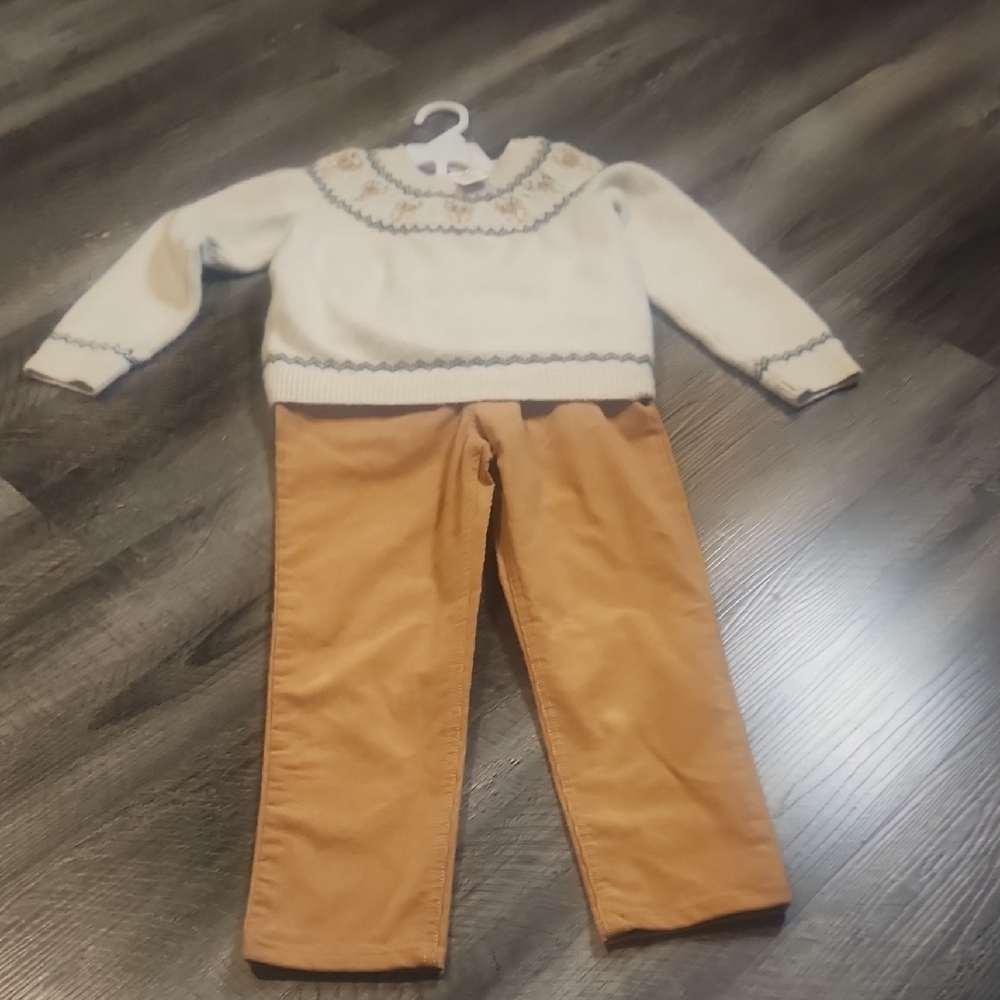 TOMMY BAHAMA KIDS COZY KNIT SWEATER AND TAN CORDUROY PANTS SIZE 5T
